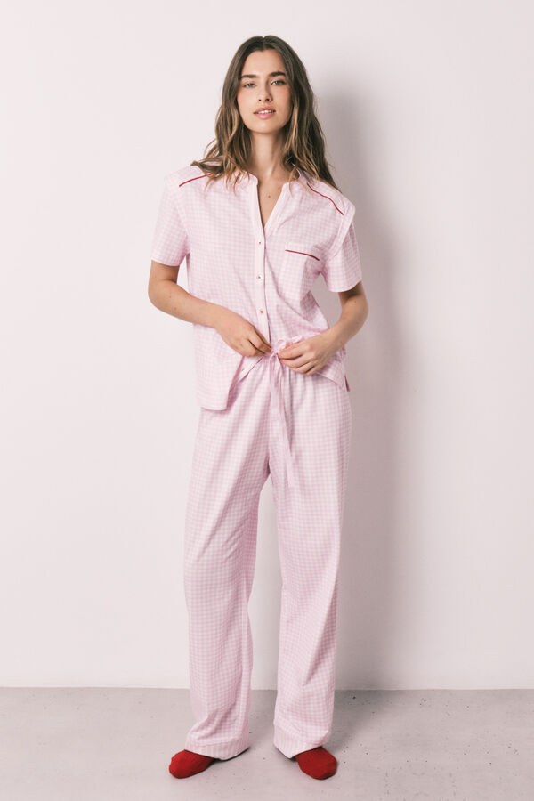 Women'secret Pijama larga manga corta de algod&oacute;n a rayas rosa