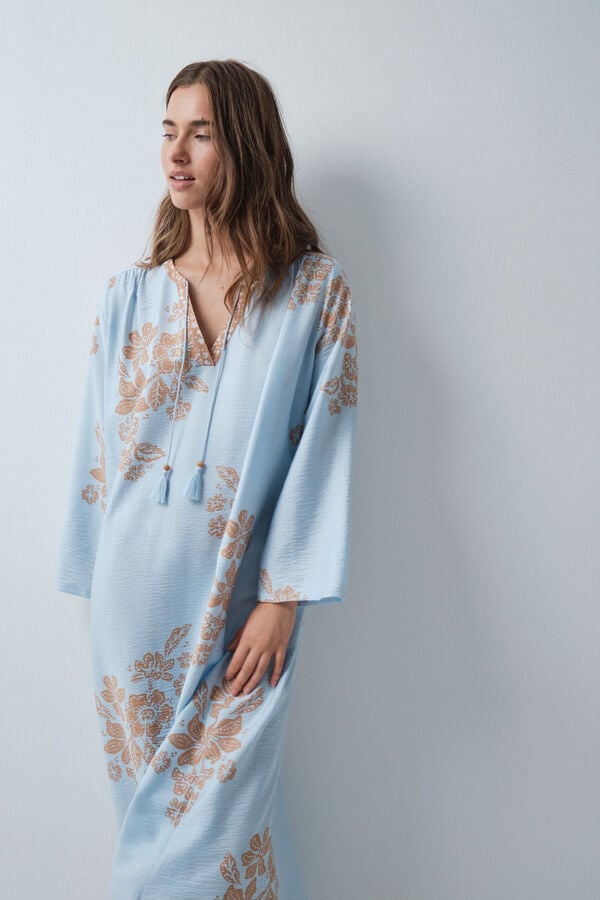Women'secret Vestido caft&aacute;n de viscosa estampado floral azul azul