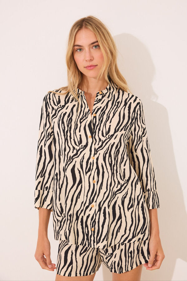 Womensecret Conjunto de camisa y pantalón con estampado animal café