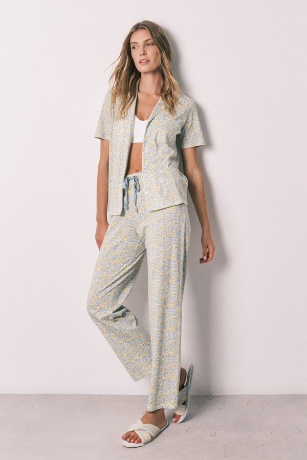 Women'secret Pijama larga camisera de algod&oacute;n con florecitas estampado