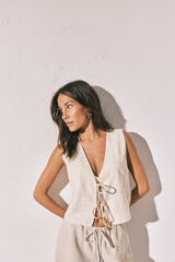 Women'secret Chaleco de crochet con lazos marfil