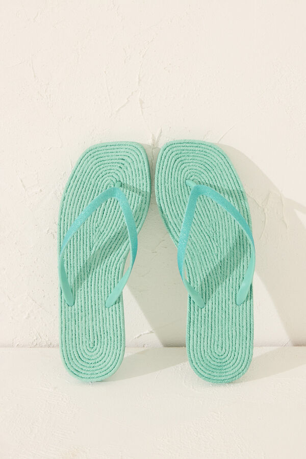 Womensecret Chanclas de esparto con punta cuadrada verde kaki
