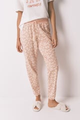 Women'secret Pantalón pitillo 100% algodón con flores naranjas naranja