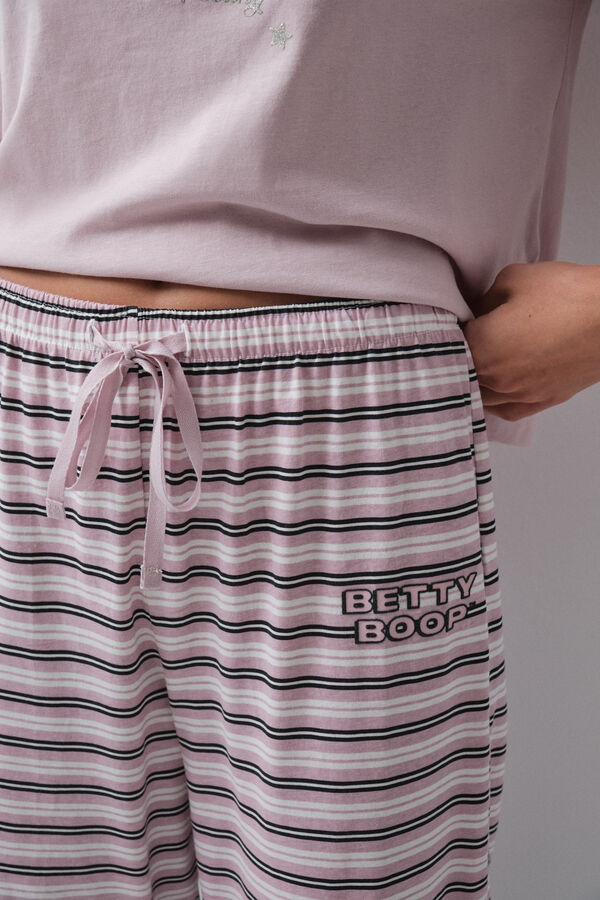 Women'secret Pijama larga Betty Boop de rayas rosa rosa