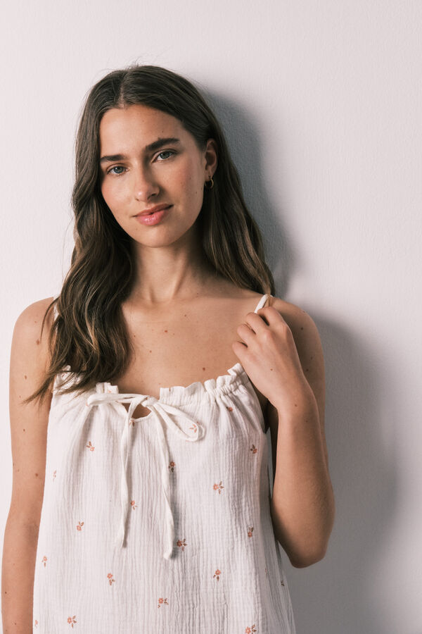 Women'secret Camis&oacute;n corto de tirantes de algod&oacute;n blanco marfil