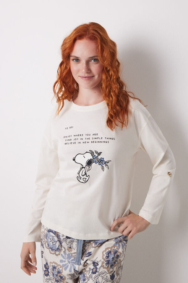Womensecret Playera de manga larga 100% algodón de Snoopy marfil
