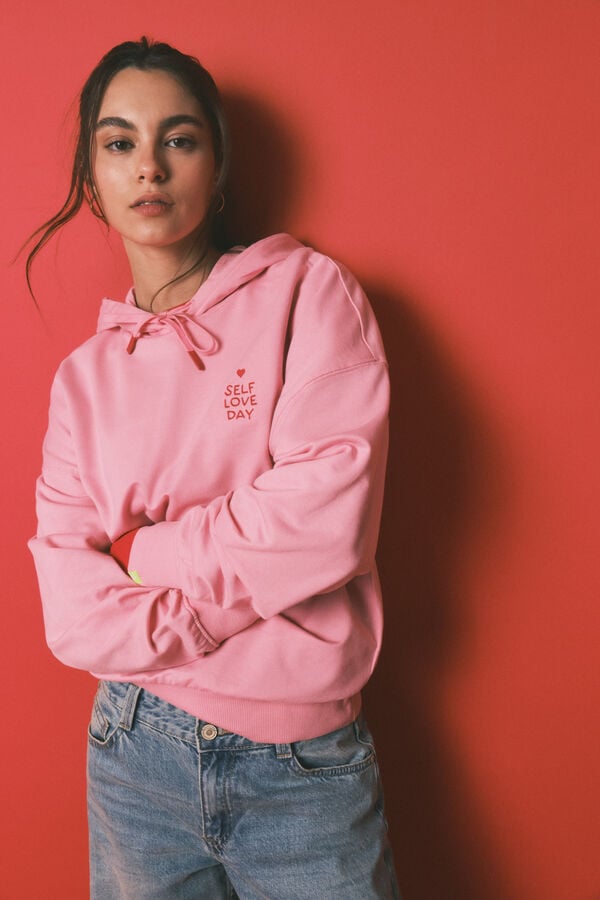 HI&BYE Sudadera con capucha de felpa de algod&oacute;n rosa rosa