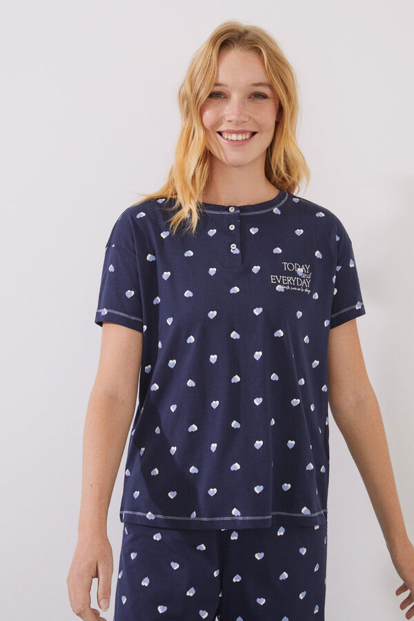 Womensecret Pijama 100% algodón azul oscuro Capri estampado