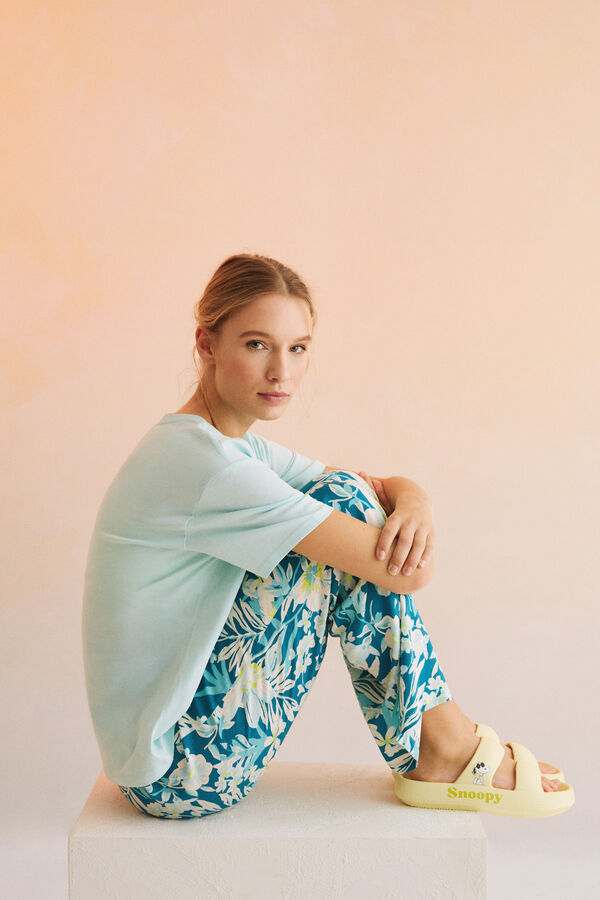 Womensecret Pantalón largo flores verde estampado