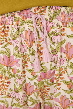 Womensecret Pantalón largo de salón 100% algodón flores blanco