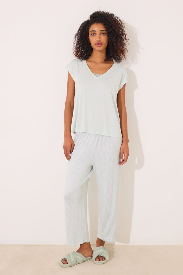 Womensecret Pijama capri de viscosa a rayas verde