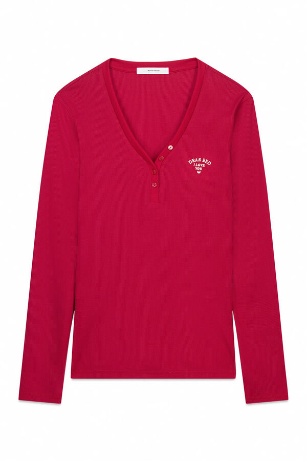 Women'secret Playera manga larga waffle rojo rojo