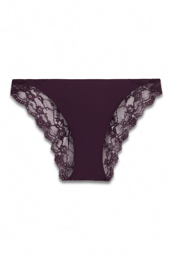 Women'secret Panty cl&aacute;sica de microfibra y encaje morada morado/lila