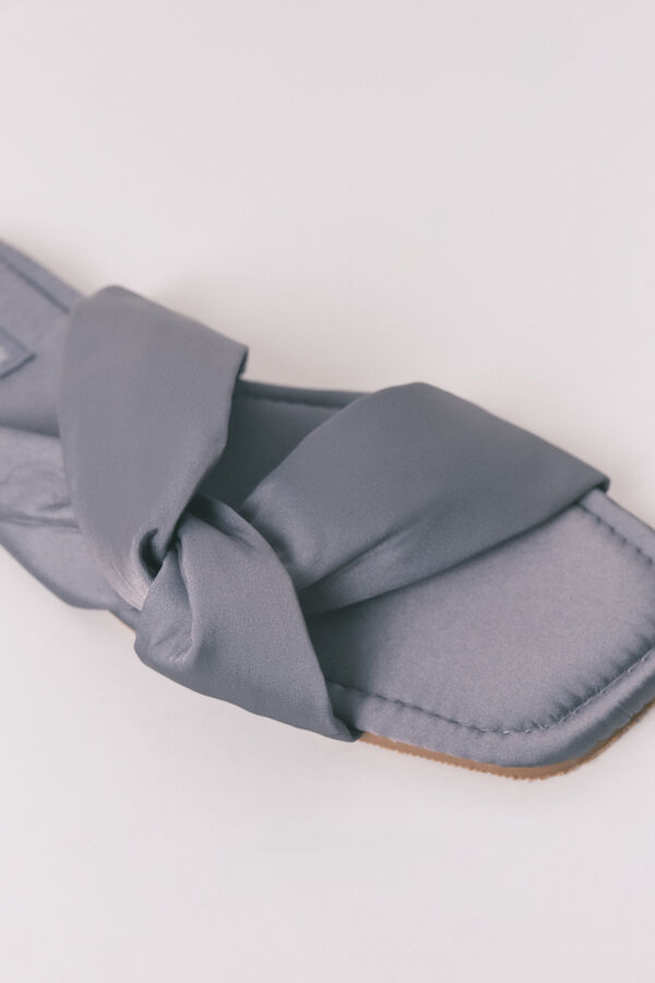 Women'secret Sandalias planas satén azul grisáceo gris