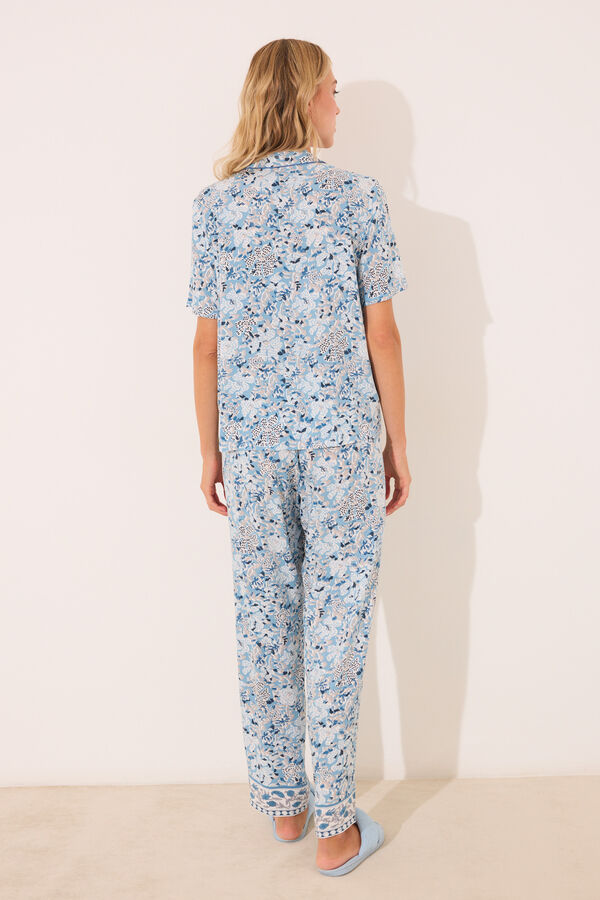 Womensecret Pijama camisera de viscosa con estampado floral azul estampado