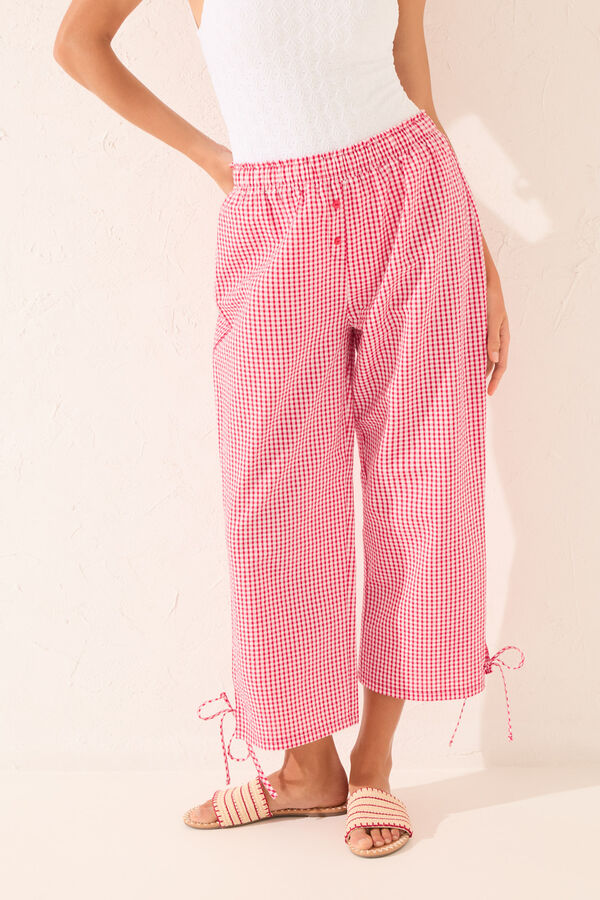 Womensecret Pantalón capri de cuadros rojos púrpura