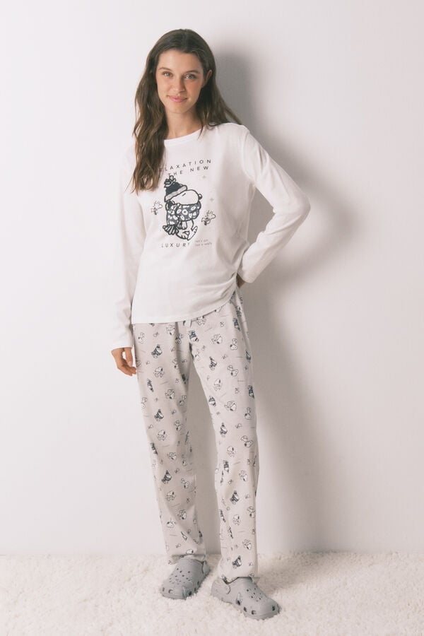 Women'secret Pijama larga de Snoopy 100% algodón blanco