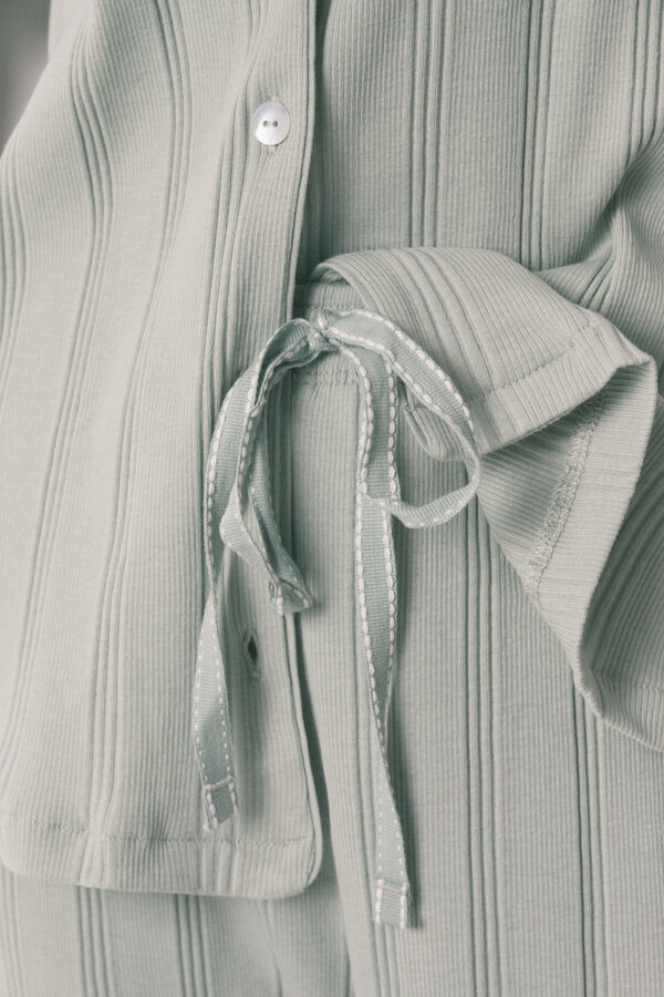 Women'secret Pijama camisera larga de algod&oacute;n acanalado verde verde