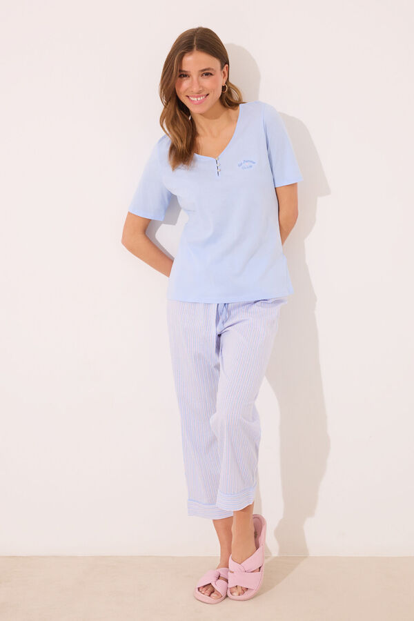 Womensecret Pijama capri 100% algodón rayas azules azul