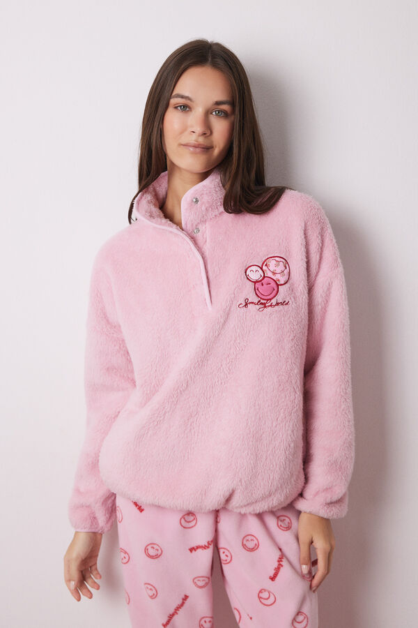 Womensecret Pijama larga polar caritas Smiley rosa