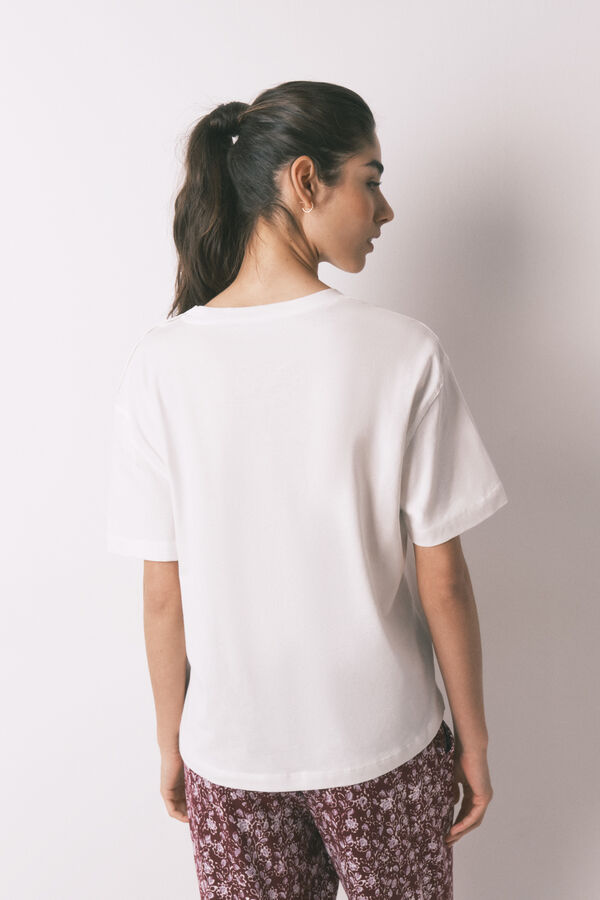 Women'secret Playera manga corta de 100% algod&oacute;n blanca marfil