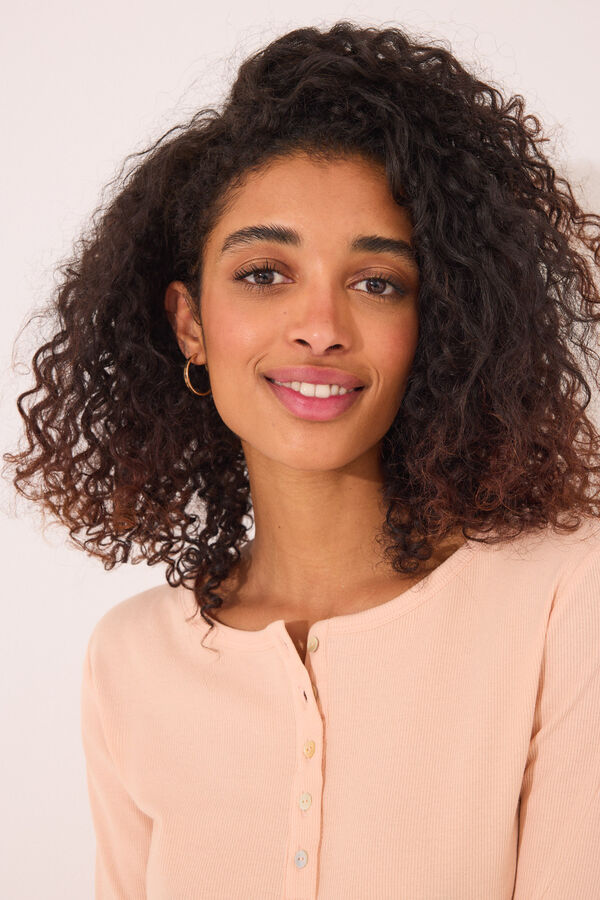 Womensecret Playera de manga larga de canalé naranja naranja