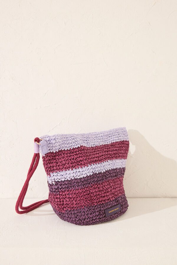 Womensecret Bolsa bandolera de rafia con estampado multicolor . estampado