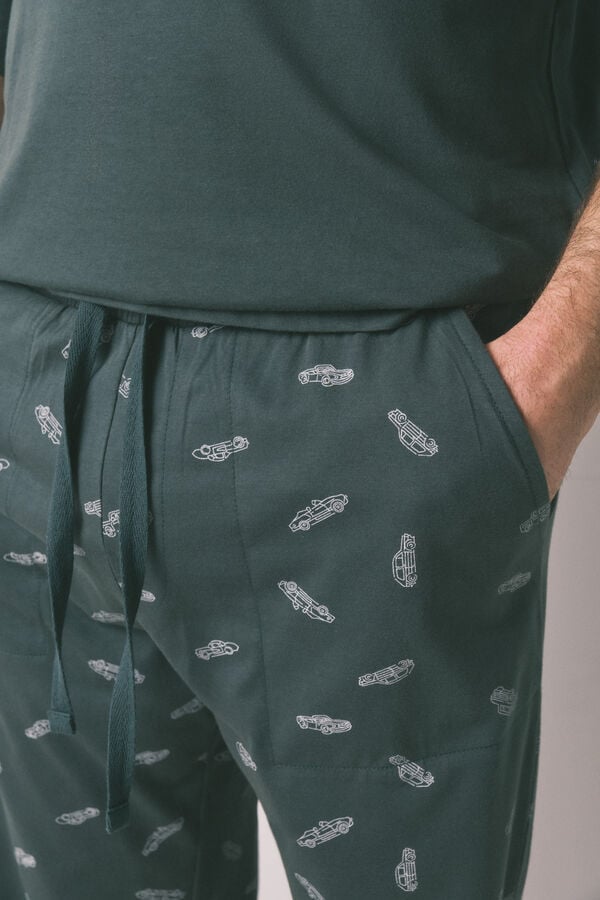 Women'secret Pijama larga de hombre 100% algod&oacute;n coches verdes verde