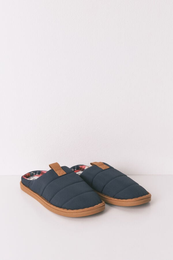 Women'secret Pantuflas para casa de nailon azul a cuadros para hombre azul