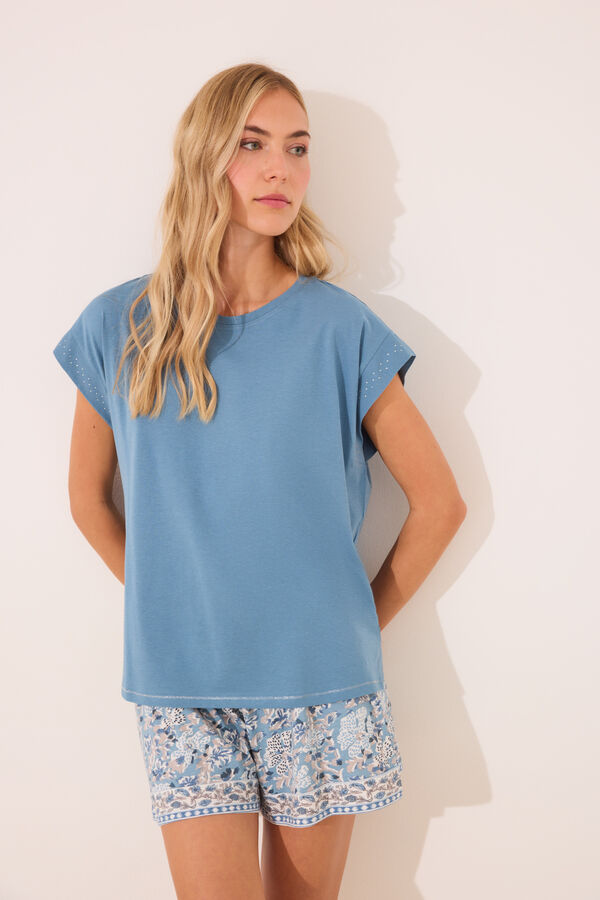 Womensecret Pijama corta floral 100% algodón  azul