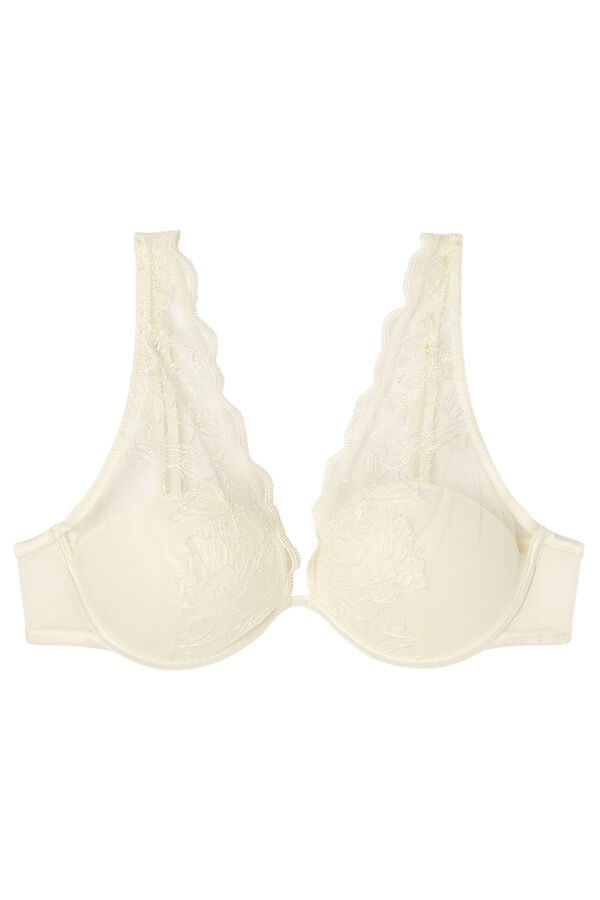 Womensecret Brasier halter satén y tul blanco marfil
