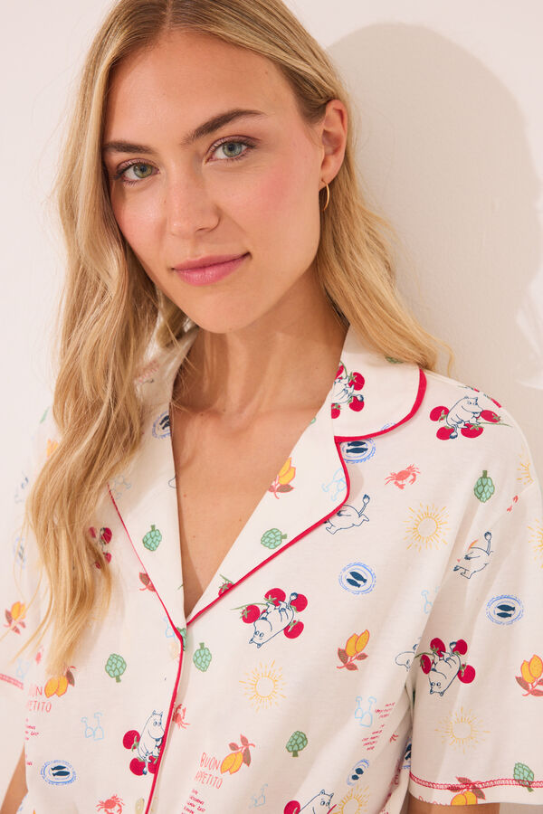 Womensecret Pijama camisera short de Moomin 100% algodón marfil