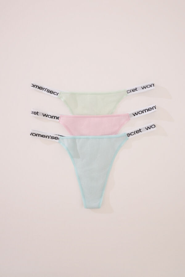 Womensecret Pack de 3 tangas de algodón con logo blanco
