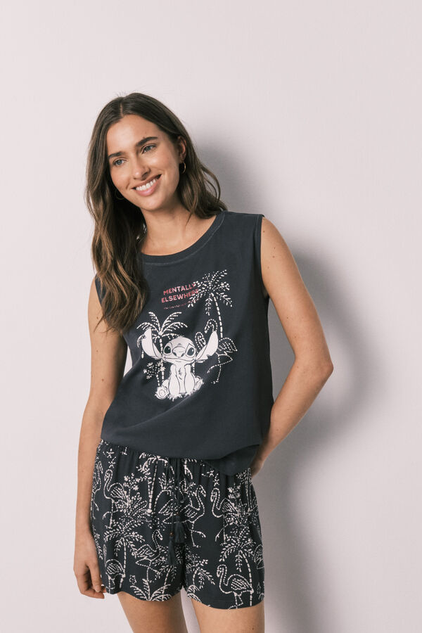 Women'secret Pijama corta de algod&oacute;n sin mangas Stitch gris