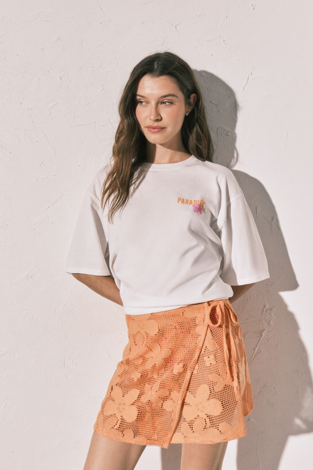 Women'secret Pareo corto de crochet con flores naranja