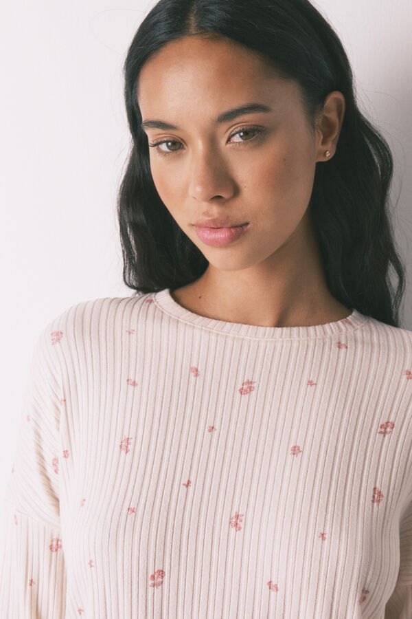 Women'secret Pijama largo de viscosa con estampado floral rosa rosa