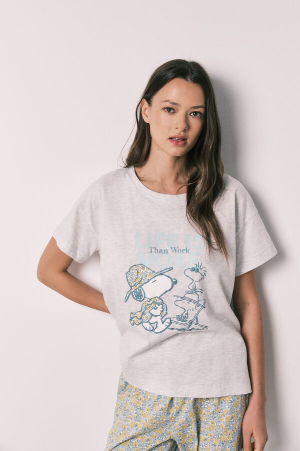 Women'secret Pijama larga de algod&oacute;n Snoopy gris