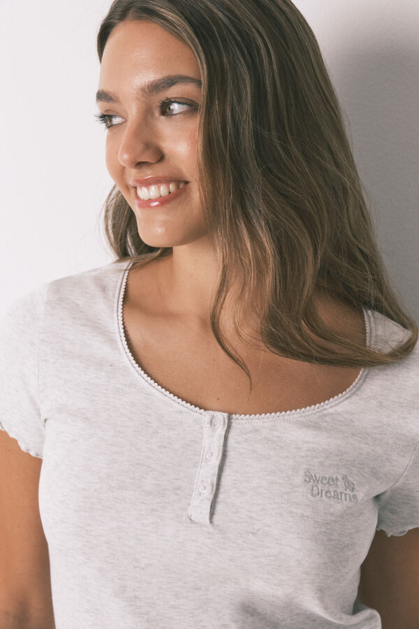 Women'secret Playera de manga corta de algodón gris  gris