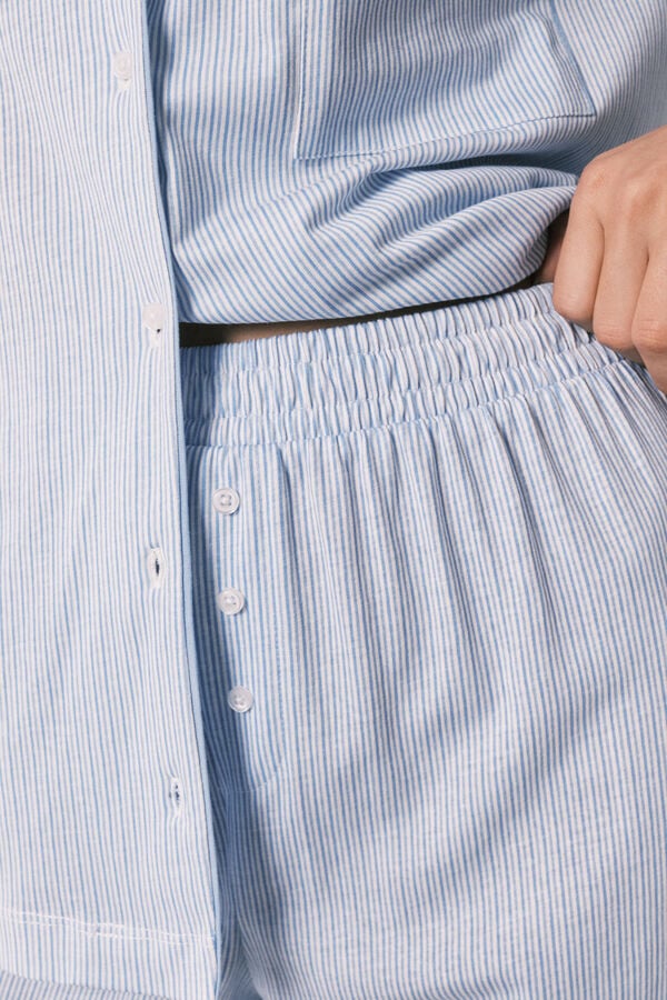 Women'secret Pijama camisera 100% algod&oacute;n a rayas azul estampado