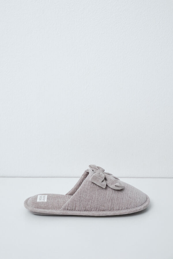 Women'secret Pantunflas de lazo de terciopelo gris gris