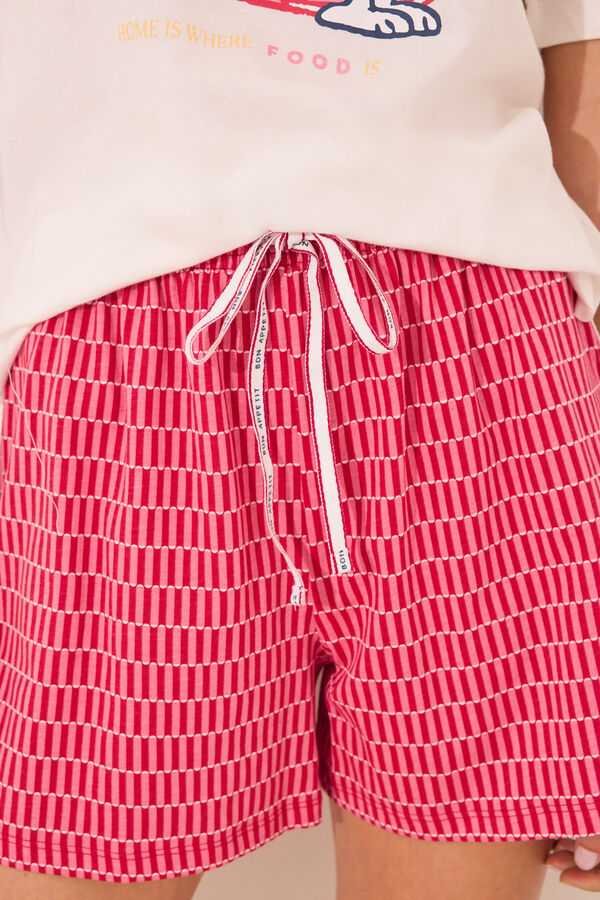 Womensecret Pijama corta rojo de Snoopy 100 % algodón marfil