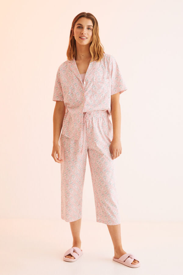Womensecret Pijama camisera 100% algodón largo Capri rosa rosa