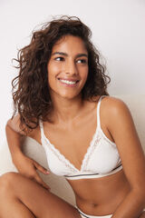 Womensecret NATURAL Brasier triangular microfibra encaje blanco marfil marfil