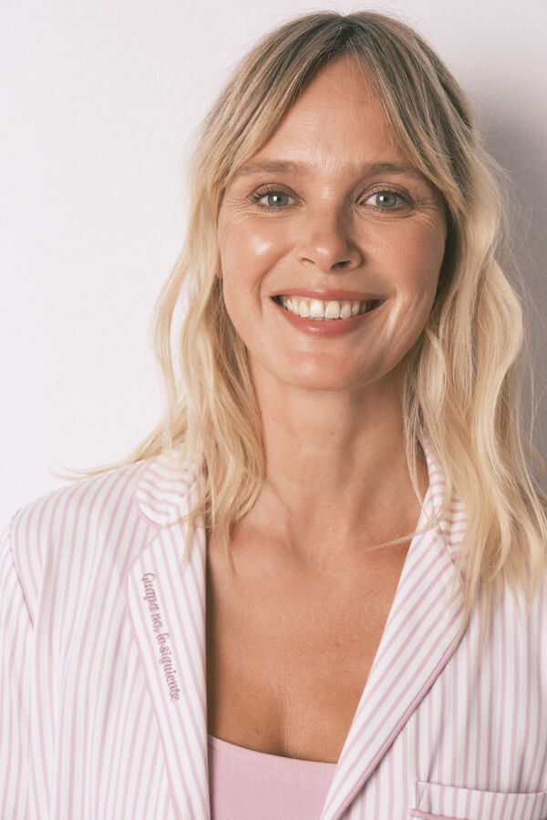 Women'secret Pijama camisera de rayas rosas  blanco