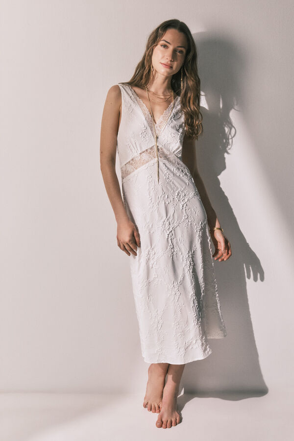 Women'secret Camis&oacute;n largo sat&eacute;n blanco marfil