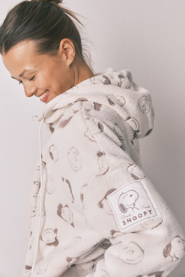 Women'secret Bata short de borrego blanca de Snoopy marfil