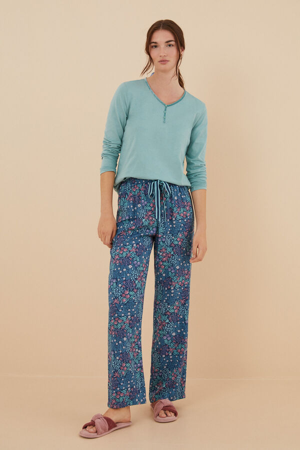 Womensecret Pantalón largo estampado flores Moniquilla verde estampado