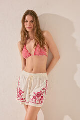 Womensecret Pantalón de lino blanco bordado blanco