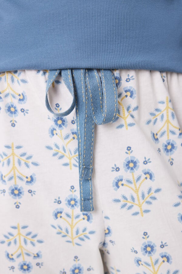 Womensecret Pijama larga algodón azul flores azul
