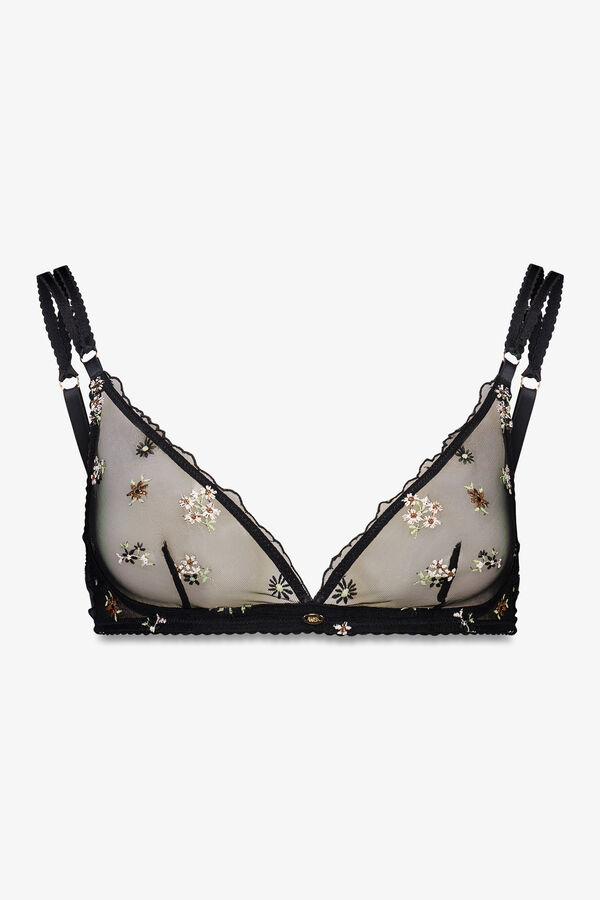 Women'secret Brasier triangular NATURAL con tul bordado  negro